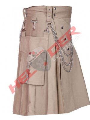 Khaki Chains Cargo Utility Kilt – alternate view