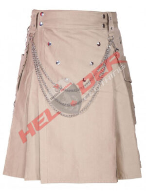 Khaki Chains Cargo Utility Kilt