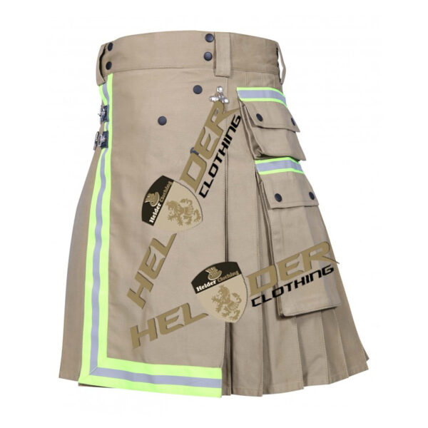 Khaki Firefighter 3 Buttons Cargo Utility Kilt — image 4