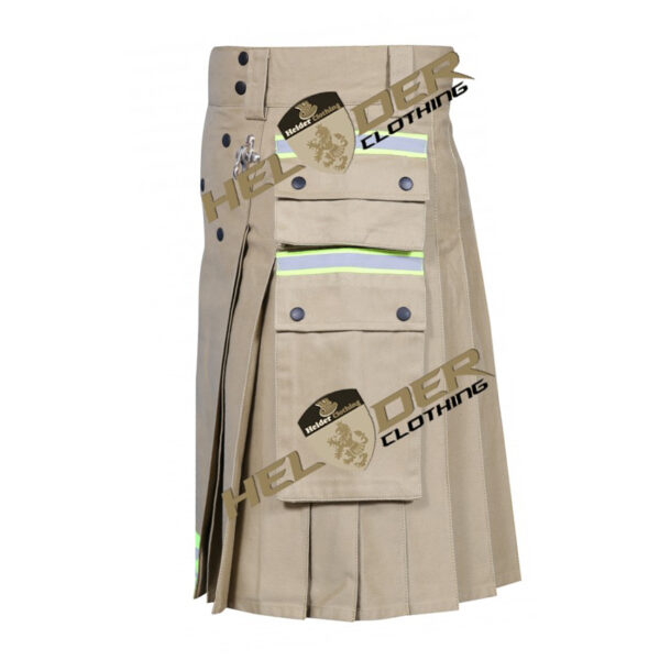 Khaki Firefighter 3 Buttons Cargo Utility Kilt — image 3