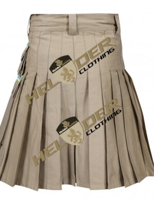 Khaki Firefighter 3 Buttons Cargo Utility Kilt – alternate view