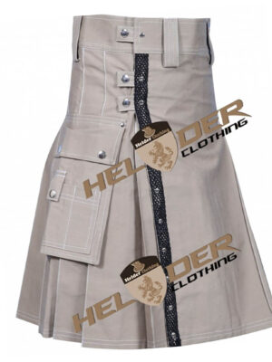 Khaki Front Fashion Cargo Utility Kilt – alternate view