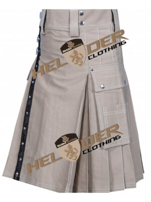 Khaki Front Fashion Cargo Utility Kilt