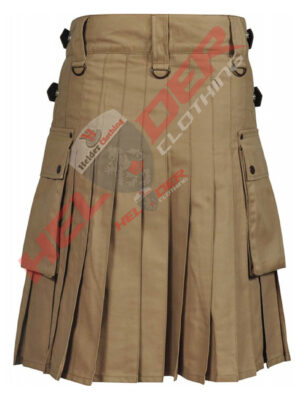 Khaki Leather Straps Cargo Utility Kilt – alternate view