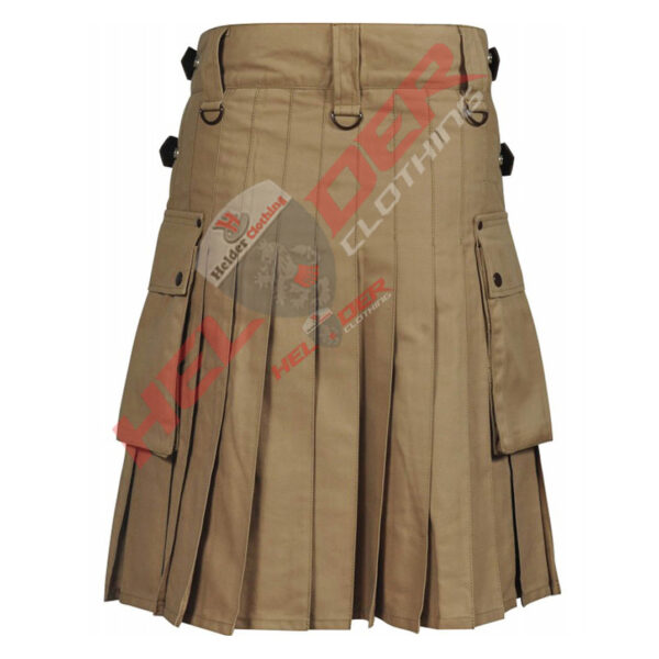 Khaki Leather Straps Cargo Utility Kilt — image 2