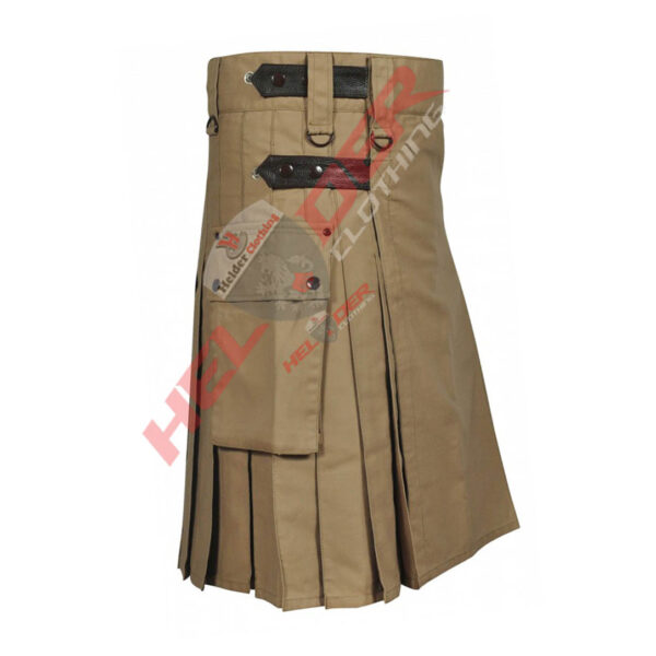 Khaki Leather Straps Cargo Utility Kilt — image 1