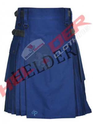 Navy Blue Leather Straps Cargo Utility Kilt