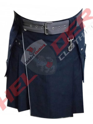 Navy Blue With Grey Cargo Utility Kilt