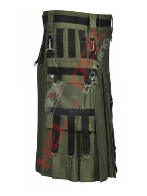 Olive Green Anwaar Cargo Utility Kilt – alternate view