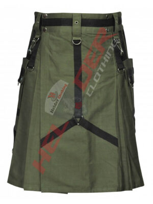 Olive Green Anwaar Cargo Utility Kilt