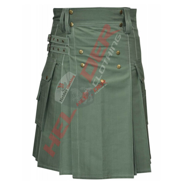 Olive Green Front 5 Buttons Cargo Utility Kilt — image 1