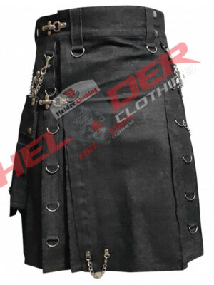 Gothic Denim Cargo Utility Kilt