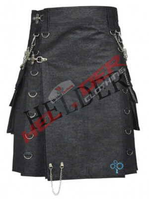 Gothic Studs Cargo Denim Utility Kilt