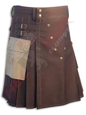 Brown & Khaki Cargo Utility Kilt