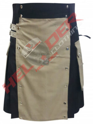 Khaki & Black Cargo Utility Kilt