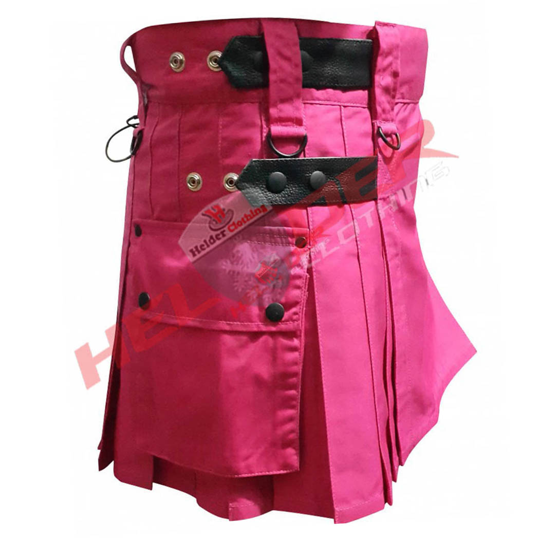 Pink Leather Straps Women Cargo Utility Kilts