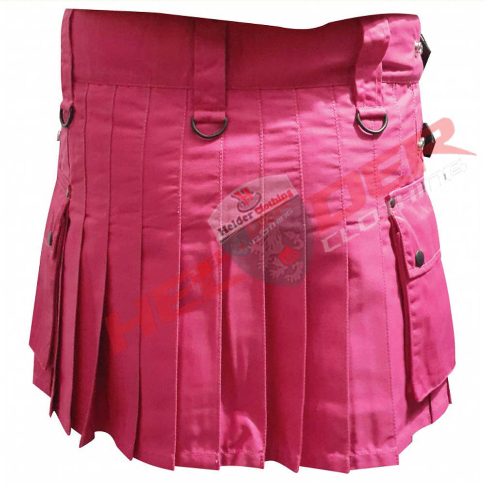 Pink Leather Straps Women Cargo Utility Kilts