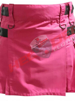 Pink Leather Straps Women Cargo Utility Kilts