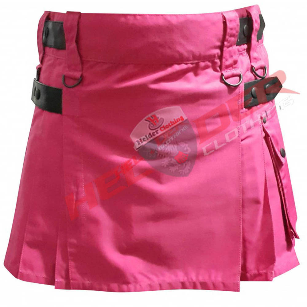 Pink Leather Straps Women Cargo Utility Kilts