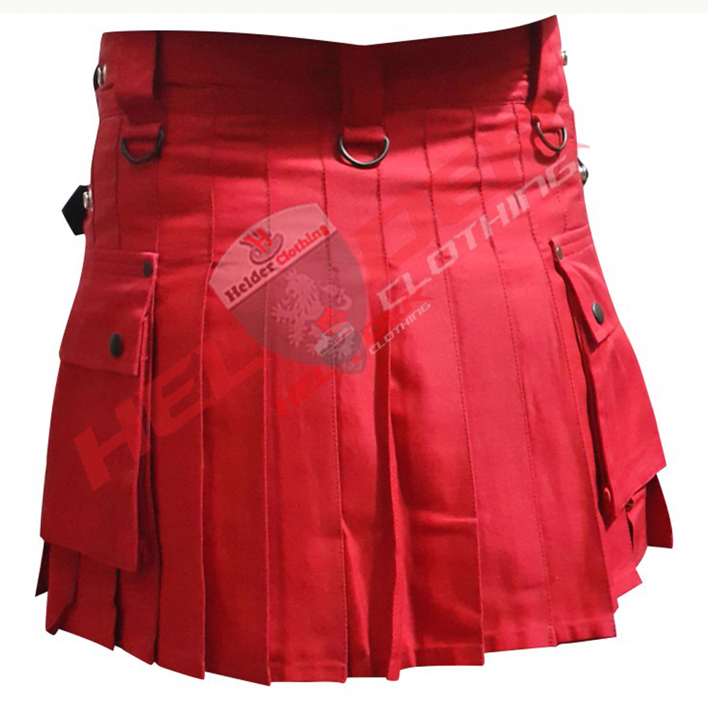 Red Leather Straps Women Cargo Utility Kilt