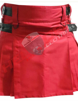 Red Leather Straps Women Cargo Utility Kilt