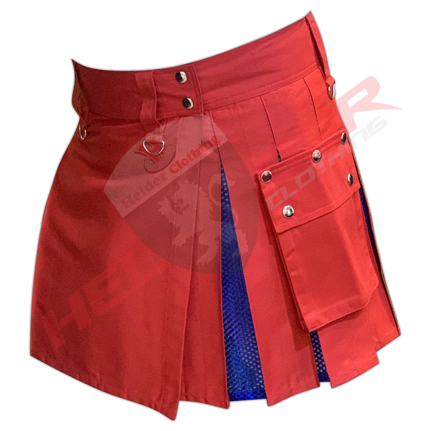 Red & Blue Hybrid Women Utility Kilt With Net Plates