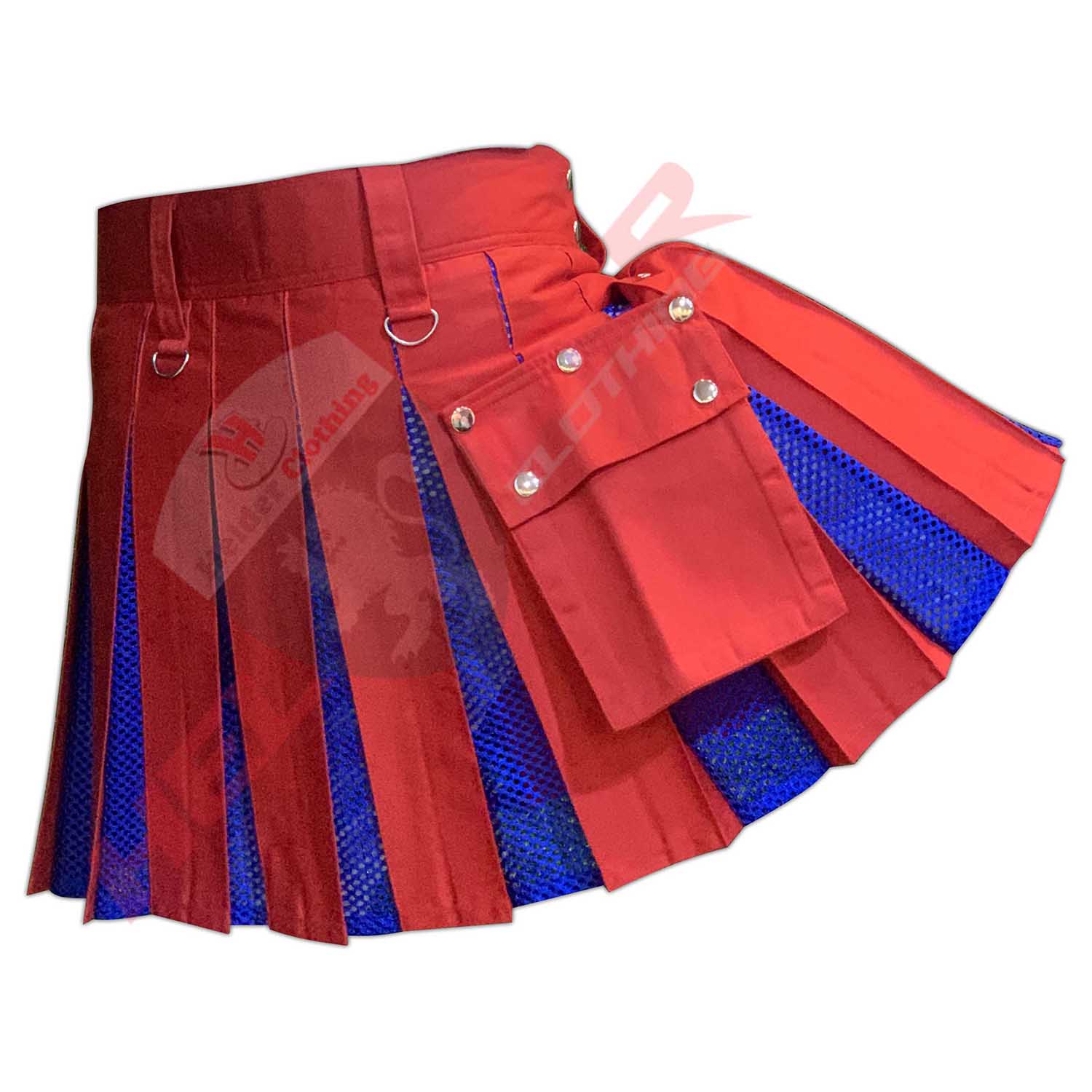 Red & Blue Hybrid Women Utility Kilt With Net Plates