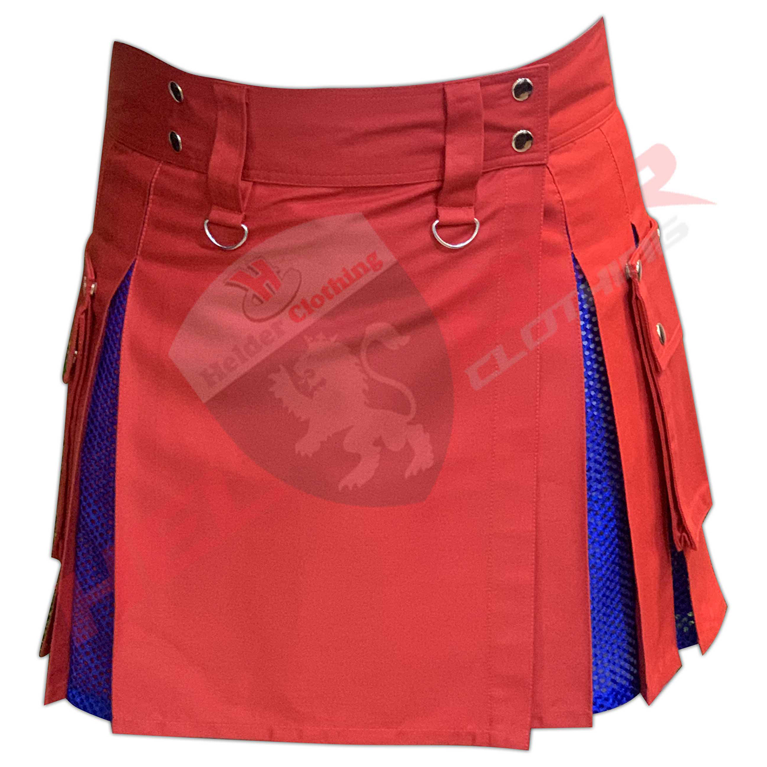 Red & Blue Hybrid Women Utility Kilt With Net Plates