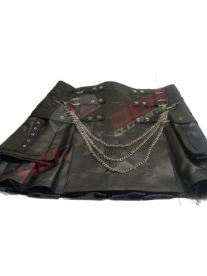 Chains Cowhide Leather Cargo Utility Kilt