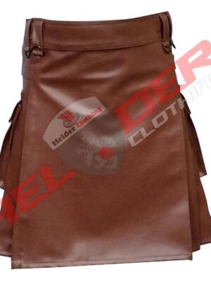 Dark Brown Cowhide Leather Cargo Utility Kilt