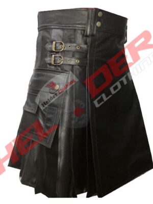 Front 5 buttons Cowhide Leather Utility Kilt